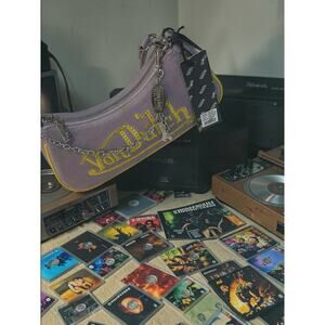 ✨ NWT Von Dutch Purple Velvet Baguette Bag 💎 Y2K Rhinestone Logo Wrench Charm ✨